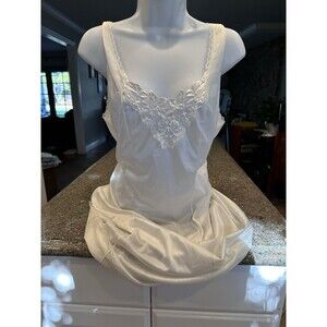 Vintage White Full Slip Dress LACE Nylon L/G  embroidered delicate